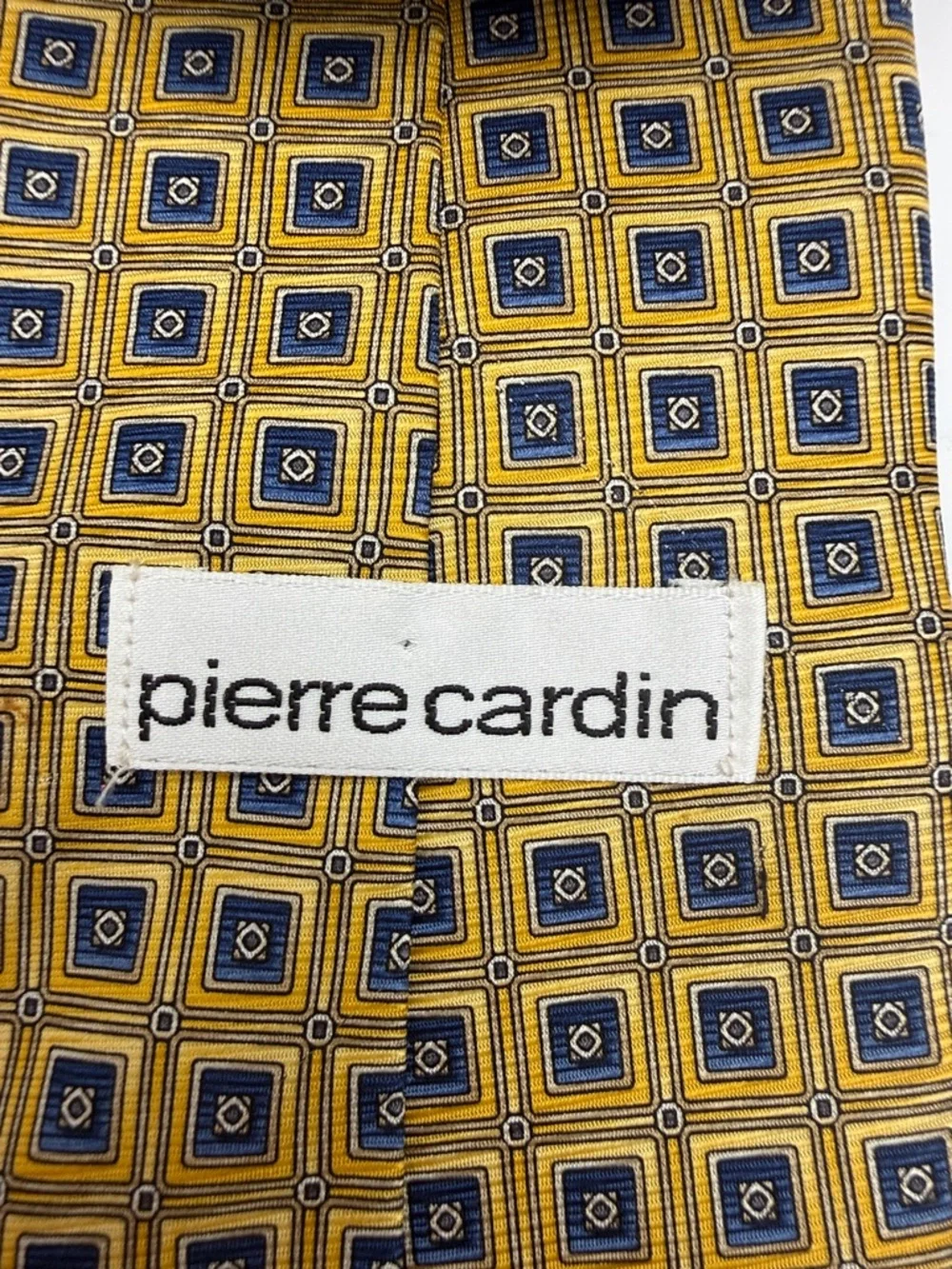 Pierre Cardin Gold and Navy Square-Pattern 100% Silk Tie
